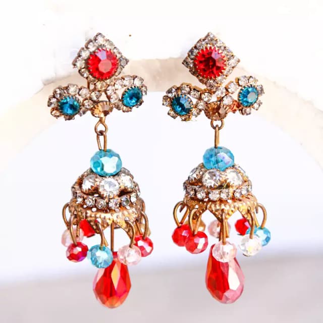 Red and Blue Pearls Vintage Earings